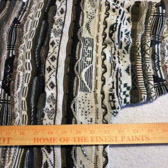 Alfani Men's Textured 3D Knit Polo Sweater 2XL Green Cream Beige Pattern - Picture 5 of 8